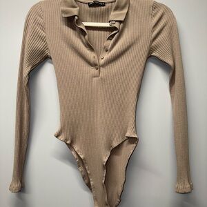 Zara Tan Ribbed Long Sleeve Bodysuit